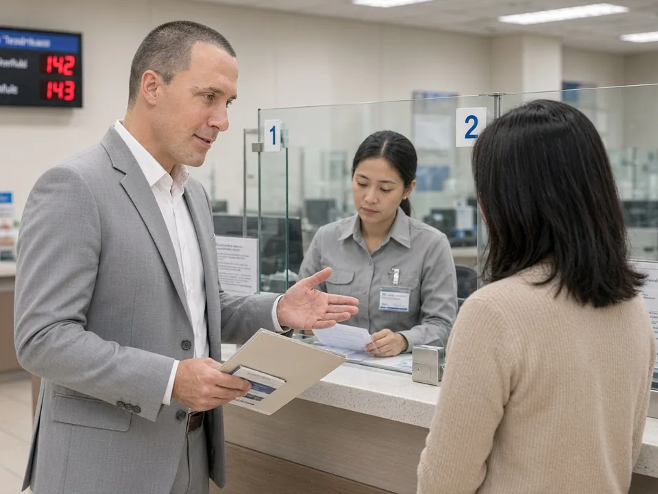 Our specialist with a client at a Thai bank branch